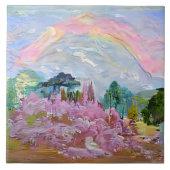 Impressionist Fantasy Landscape Waterverf Rainbow Tegeltje (Voorkant)