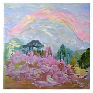 Impressionist Fantasy Landscape Waterverf Rainbow Tegeltje