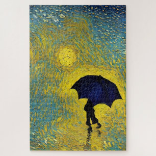 Impressionist heeft paraplu nodig op de gele zonni legpuzzel