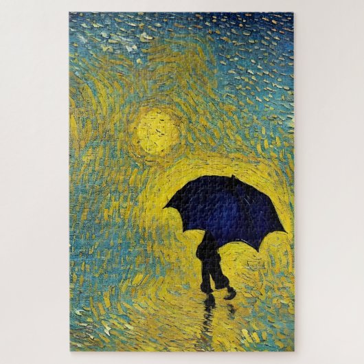 Impressionist heeft paraplu nodig op de gele zonni legpuzzel (Verticaal)