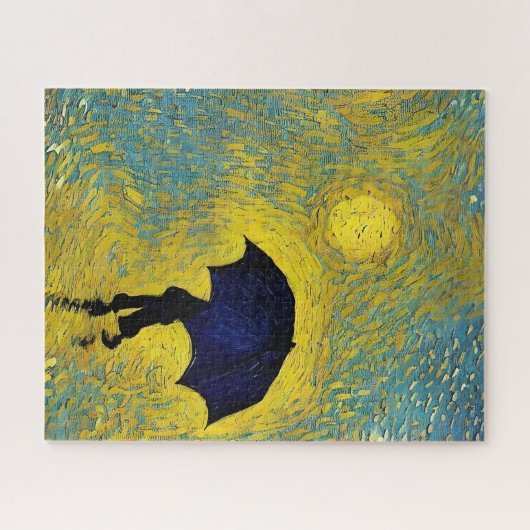 Impressionist heeft paraplu nodig op zonnige gele legpuzzel (Horizontaal)