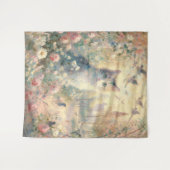 Impressionist Kat en Bloemen Tapestry Wandkleed (Voorkant (horizontaal))