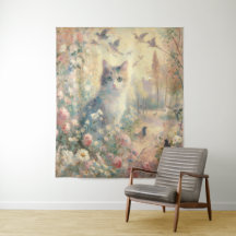Impressionist Kat en Bloemen Tapestry