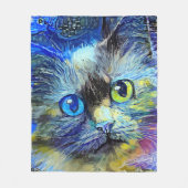 Impressionist Kattenportret Blauw Geel Zwart Fleece Deken (Voorkant)