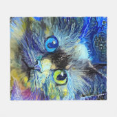 Impressionist Kattenportret Blauw Geel Zwart Fleece Deken (Voorkant (Horizontaal))