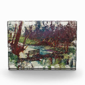 Impressionist Lakeside Bench at Willow Hall Dam Fotoblokken (Voorkant)