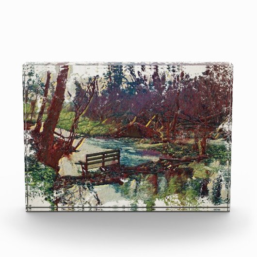 Impressionist Lakeside Bench at Willow Hall Dam Fotoblokken (Voorkant)