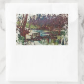 Impressionist Lakeside Bench at Willow Hall Dam Rechthoekige Sticker (Tas)