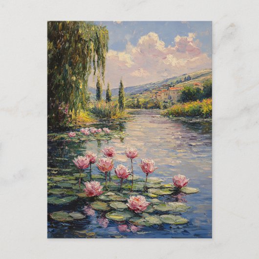 Impressionist Lily Pads Willow Tree Briefkaart (Voorkant)