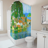 Impressionist  Mediterranean Village by the Sea Douchegordijn (In situ)