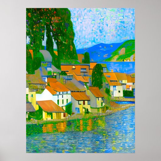 Impressionist Mediterranean Village by the Sea Poster (Voorkant)
