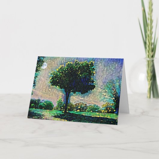 Impressionist Moonlight Trees Art Note Kaart (Voorkant)