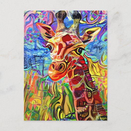 Impressionist Oerwoud Giraffe Portret schilderen Briefkaart (Voorkant)