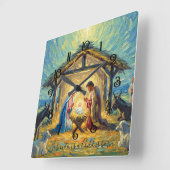 Impressionist Painting Nativity Scene Vierkante Klok (Hoek)