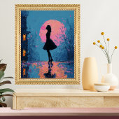Impressionist Pink Moon Woman Bubble Gum Bubble Perfect Poster