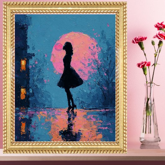 Impressionist Pink Moon Woman Bubble Gum Bubble Perfect Poster
