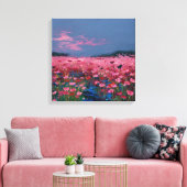 Impressionist Pink Poppy Field Textured Canvas Wal (Insitu (Woonkamer))