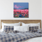 Impressionist Pink Poppy Field Textured Canvas Wal (Insitu (Slaapkamer))