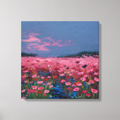 Impressionist Pink Poppy Field Textured Canvas Wal (Voorkant)