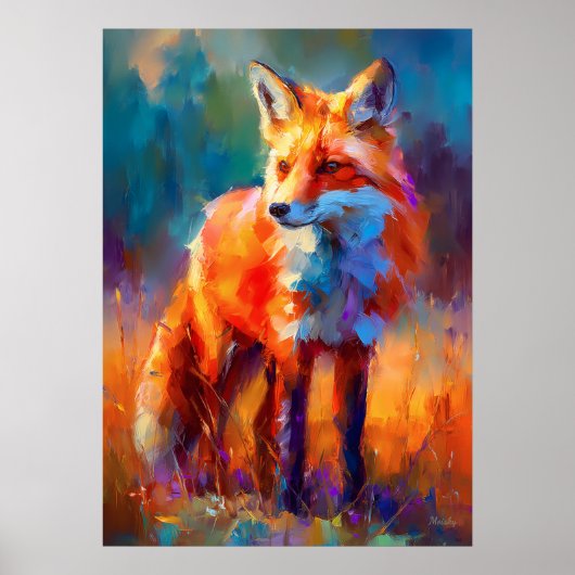 Impressionist Red Fox Wildlife Painting Poster (Voorkant)