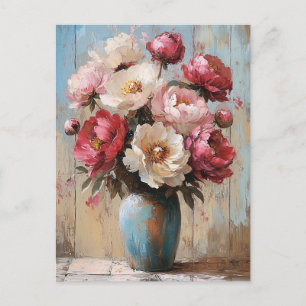 Impressionist Roze Bloemen Blauwe Vaas Briefkaart