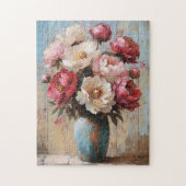 Impressionist Roze Bloemen Blauwe Vaas Legpuzzel (Verticaal)
