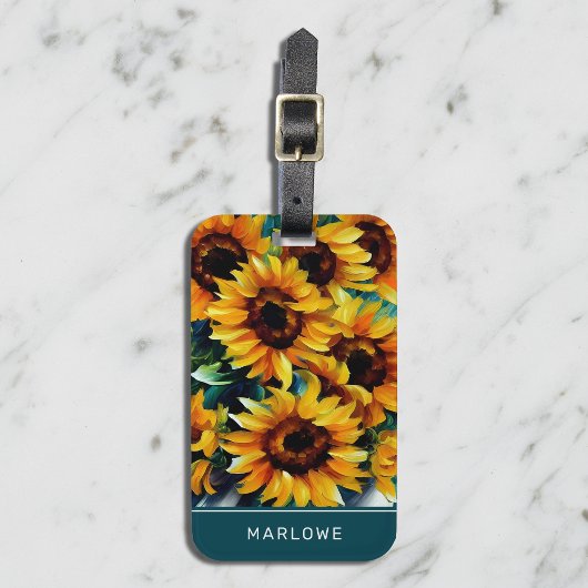 Impressionist Rustic Sunflower Persoonlijke naam Bagagelabel