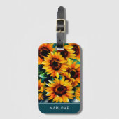 Impressionist Rustic Sunflower Persoonlijke naam Bagagelabel (Voorkant (verticaal))
