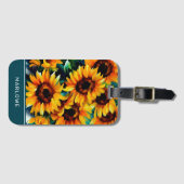 Impressionist Rustic Sunflower Persoonlijke naam Bagagelabel (Voorkant (horizontaal))