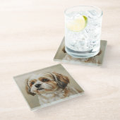 Impressionist Shih Tzu Art Coaster Glazen Onderzetter (Schuin)