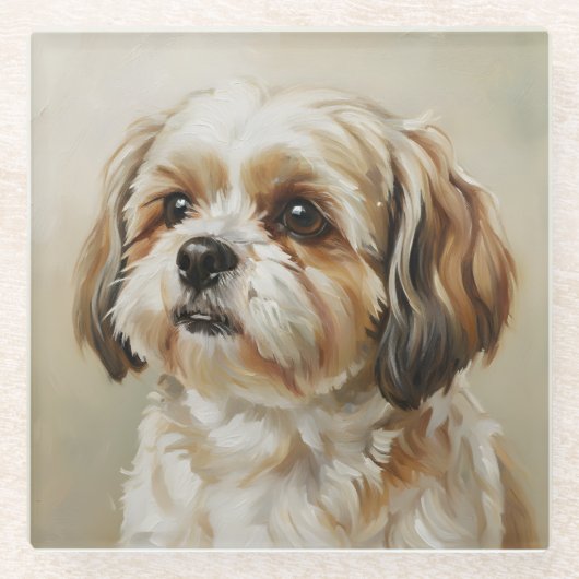 Impressionist Shih Tzu Art Coaster Glazen Onderzetter (Voorkant)