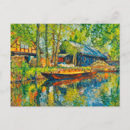 Impressionist Spreewald Farmhouse with Wooden Boat Briefkaart