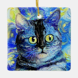 Impressionist Sterrennacht Tabby Cat Portret Keramisch Ornament