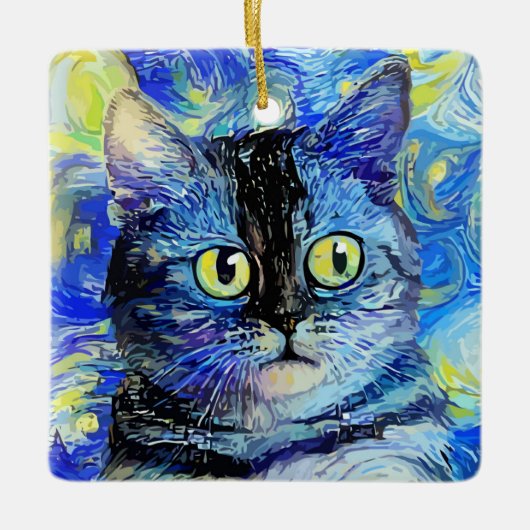 Impressionist Sterrennacht Tabby Cat Portret Keramisch Ornament (Voorkant)