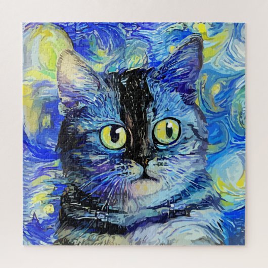 Impressionist Sterrennacht Tabby Cat Portret Legpuzzel (Verticaal)