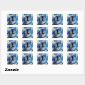 Impressionist Sterrennacht Tabby Cat Portret Vierkante Sticker (Vel)