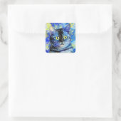 Impressionist Sterrennacht Tabby Cat Portret Vierkante Sticker (Tas)