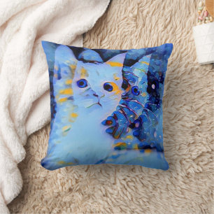 Impressionist Style Kitten Art voor kat Lovers Blu Kussen