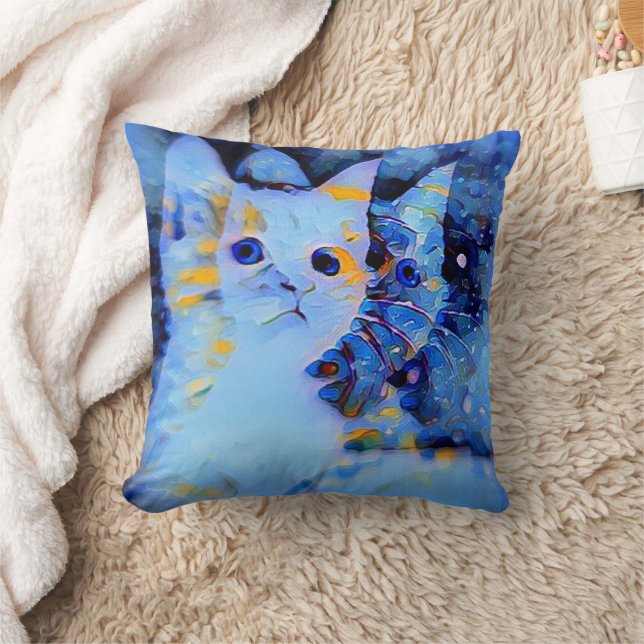 Impressionist Style Kitten Art voor kat Lovers Blu Kussen (Deken)