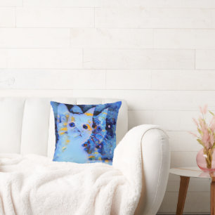 Impressionist Style Kitten Art voor kat Lovers Blu Kussen