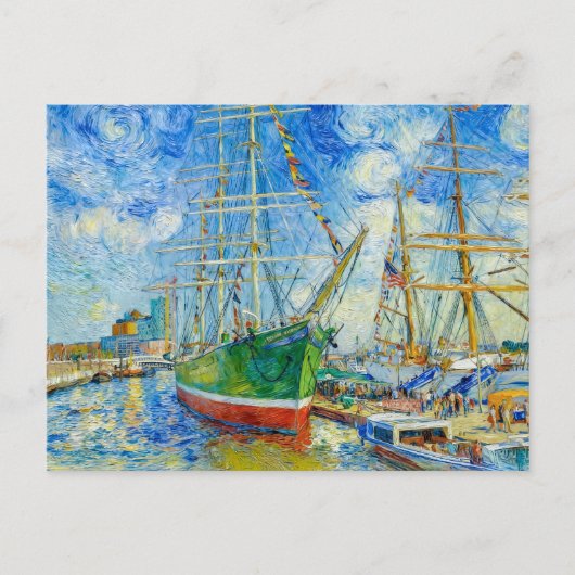 Impressionist Tall Ship in Hamburg Harbor with Ref Briefkaart (Voorkant)
