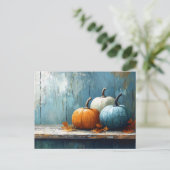 Impressionist Trio of Pumpkins on Rustic Wood Briefkaart (Staand voorkant)