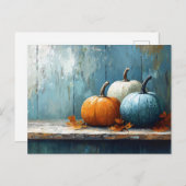 Impressionist Trio of Pumpkins on Rustic Wood Briefkaart (Voorkant / Achterkant)