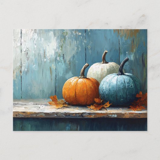 Impressionist Trio of Pumpkins on Rustic Wood Briefkaart (Voorkant)