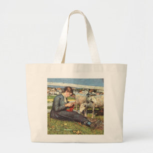 Impressionist Woman Knitting Grote Tote Bag