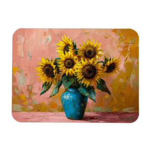 Impressionist Zonnebloemen in een Blauwe Vaas Magneet