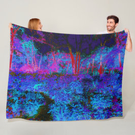 Impressionistic Dark Blue and Red Garden Landscape Fleece Deken