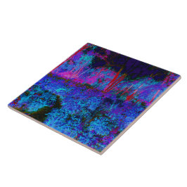 Impressionistic Dark Blue and Red Garden Landscape Tegeltje