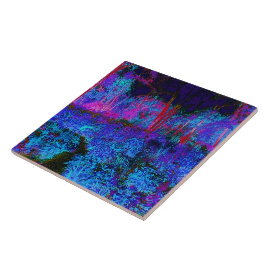 Impressionistic Dark Blue and Red Garden Landscape Tegeltje (Zijkant)