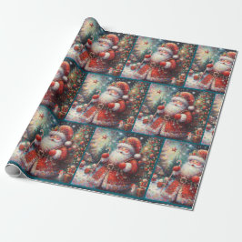 Impressionistic Santa Claus Christmas Decoupage Cadeaupapier